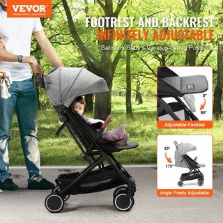 Cochecito de Bebé Estándar, Cochecito para Niños con Respaldo Ajustable de 95°-175° y Reposapiés Ajustable de 0/90° & Plegado con un Solo Clic, Cochecito para Recién Nacidos con Portavasos y Bolsa...