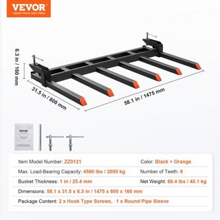 Garras de Escombros para Cubo de 60", Capacidad de 4560 lbs Garras de Paleta de Alta Resistencia Accesorios para Cubo, Adecuadas para Cubo de Cargadora Skidsteer Tractor para Limpiar Ramas Caídas ...