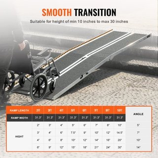Rampa de Silla de Ruedas Portátil, 304.8 cm 363 kg de Capacidad, Rampa de Umbral Plegable de Aluminio Antideslizante, Rampa Plegable para Scooter de Movilidad, Rampa para Silla de Ruedas, Rampa pa...