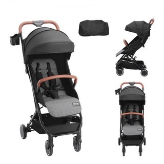 Cochecito de bebé estándar, cochecito para niños con respaldo ajustable de 95°-175° y reposapiés ajustable de 0/90° y plegado con un clic, cochecito para recién nacidos con portavasos y bolsa de t...