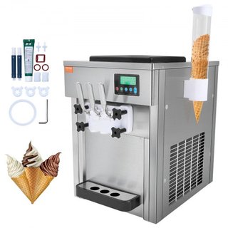 Máquina de Helados Comercial, Rendimiento de 21 QT/H, Fabricador de Helados Suaves de Mostrador de 3 Sabores de 1800W, 2 x 4L de Tolva 2 x 1.8L de Cilindro, Panel LCD de Limpieza Automática Pre-en...