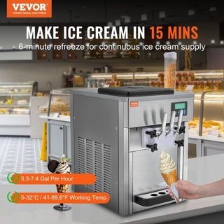 Máquina de Helados Comercial, Rendimiento de 21 QT/H, Fabricador de Helados Suaves de Mostrador de 3 Sabores de 1800W, 2 x 4L de Tolva 2 x 1.8L de Cilindro, Panel LCD de Limpieza Automática Pre-en...