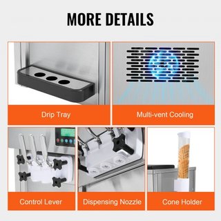 Máquina de Helados Comercial, Rendimiento de 21 QT/H, Fabricador de Helados Suaves de Mostrador de 3 Sabores de 1800W, 2 x 4L de Tolva 2 x 1.8L de Cilindro, Panel LCD de Limpieza Automática Pre-en...