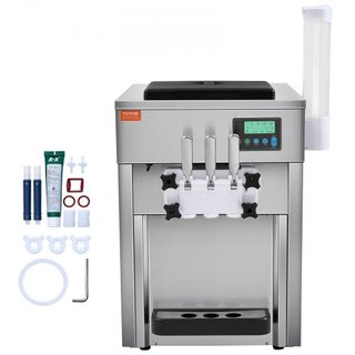 Máquina de Helados Comercial, Rendimiento de 21 QT/H, Fabricador de Helados Suaves de Mostrador de 3 Sabores de 1800W, 2 x 4L de Tolva 2 x 1.8L de Cilindro, Panel LCD de Limpieza Automática Pre-en...