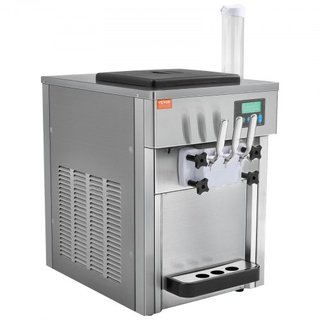 Máquina de Helados Comercial, Rendimiento de 21 QT/H, Fabricador de Helados Suaves de Mostrador de 3 Sabores de 1800W, 2 x 4L de Tolva 2 x 1.8L de Cilindro, Panel LCD de Limpieza Automática Pre-en...