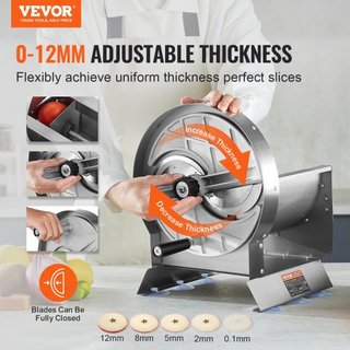 Cortadora Manual de Verduras y Frutas, Máquina de Cortar Comercial Ajustable de Grosor 0-0.5"/0-12mm, Máquina de Cortar Alimentos de Acero Inoxidable con 2 Cuchillas de Repuesto, para Patata, Pepi...