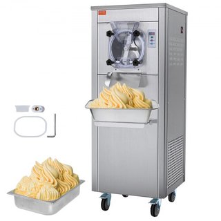 Máquina de Helados Comercial, Rendimiento de 18 L/H, Fabricante de Helados Duro de Sabor Único de 1600W con Ruedas, Cilindro de Acero Inoxidable de 6L, Panel LED de Limpieza Automática Pre-enfriam...