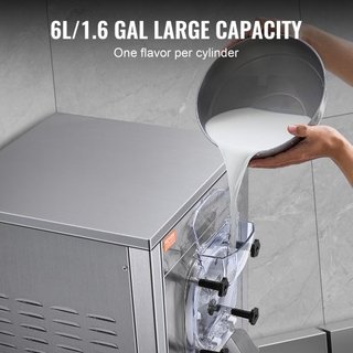 Máquina de Helados Comercial, Rendimiento de 18 L/H, Fabricante de Helados Duro de Sabor Único de 1600W con Ruedas, Cilindro de Acero Inoxidable de 6L, Panel LED de Limpieza Automática Pre-enfriam...