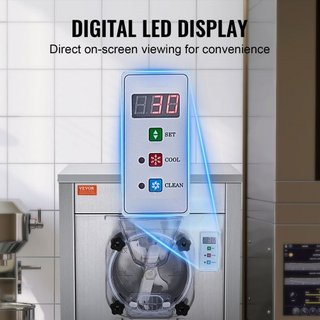 Máquina de Helados Comercial, Rendimiento de 18 L/H, Fabricante de Helados Duro de Sabor Único de 1600W con Ruedas, Cilindro de Acero Inoxidable de 6L, Panel LED de Limpieza Automática Pre-enfriam...