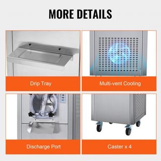 Máquina de Helados Comercial, Rendimiento de 18 L/H, Fabricante de Helados Duro de Sabor Único de 1600W con Ruedas, Cilindro de Acero Inoxidable de 6L, Panel LED de Limpieza Automática Pre-enfriam...