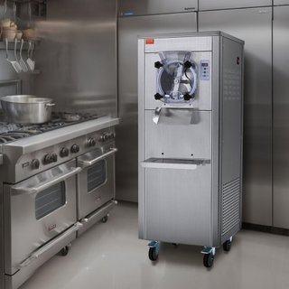 Máquina de Helados Comercial, Rendimiento de 18 L/H, Fabricante de Helados Duro de Sabor Único de 1600W con Ruedas, Cilindro de Acero Inoxidable de 6L, Panel LED de Limpieza Automática Pre-enfriam...