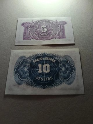 Lote 2 Billetes 5 y 10 Pesetas 1935 SC