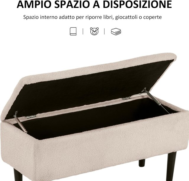 Banco de Cama com Compartimento de 57L, Banco Contenedor de Poliéster para Dormitório e Entrada, 95X38X45Cm, Bege