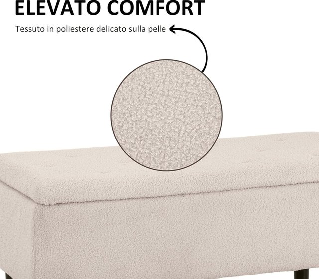 Banco de Cama com Compartimento de 57L, Banco Contenedor de Poliéster para Dormitório e Entrada, 95X38X45Cm, Bege