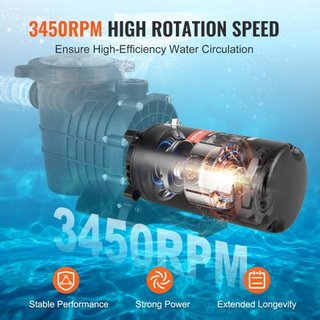 Motor de Bomba de Piscina de 1.5 HP, Marco 56J, 115V(13.6 Amperios)/230V(6.8 Amperios) 3450 RPM, 60Hz, Factor de Servicio 1.3, Condensador 90μF/250V, Motor de Reemplazo de Flange Redonda de Rotaci...