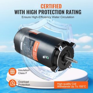 Motor de Bomba de Piscina de 1.5 HP, Marco 56J, 115V(13.6 Amperios)/230V(6.8 Amperios) 3450 RPM, 60Hz, Factor de Servicio 1.3, Condensador 90μF/250V, Motor de Reemplazo de Flange Redonda de Rotaci...