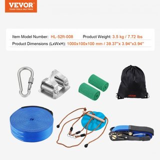 Kit de tirolesa para niños y adultos, kit de tirolesa de 52 pies hasta 500 lb, tirolesa de instalación rápida para exteriores en el patio trasero, entretenimiento en el parque infantil con tiroles...