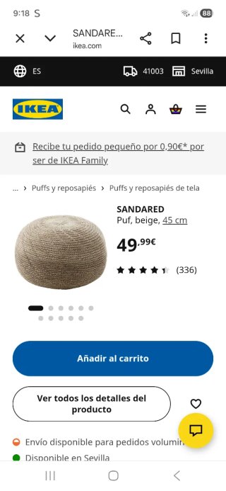 Puff redondo beige Ikea 45cm pareja 50