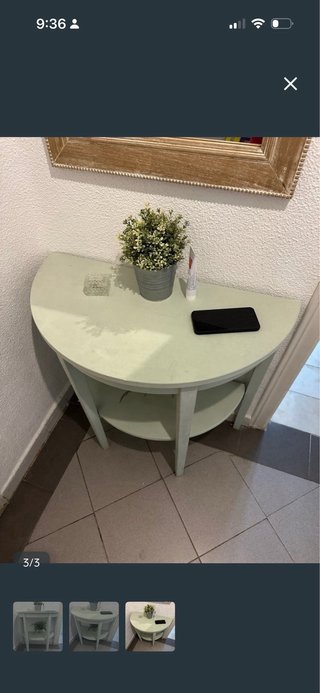 Mesa media luna verde tiza madera