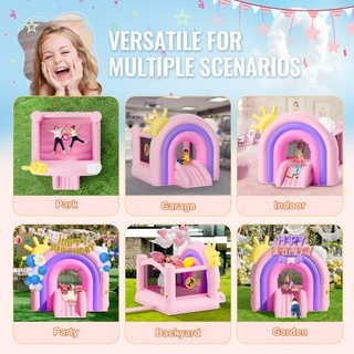 Castillo Inflable, Trampolín de Casa de Juegos Interior y Exterior, Saltador para Niños con Ventilador, Tobogán, Bolsa de Almacenamiento, Castillo Saltarín Familiar para Niñas y Niños de 3 a 8 Año...
