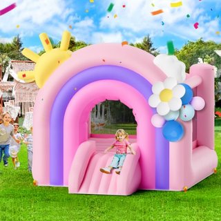 Castillo Inflable, Trampolín de Casa de Juegos Interior y Exterior, Saltador para Niños con Ventilador, Tobogán, Bolsa de Almacenamiento, Castillo Saltarín Familiar para Niñas y Niños de 3 a 8 Año...