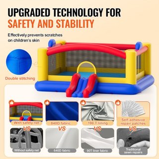 Castillo Inflable, Trampolín de Juego de Alta Calidad para Exterior, Saltador Inflable con Ventilador, Tobogán y Bolsa de Almacenamiento, Castillo Saltarín Familiar para el Jardín, para Niños de 3...
