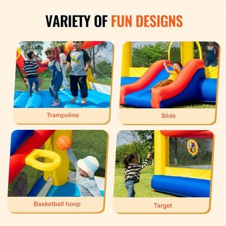 Castillo Inflable, Trampolín de Juego de Alta Calidad para Exterior, Saltador Inflable con Ventilador, Tobogán y Bolsa de Almacenamiento, Castillo Saltarín Familiar para el Jardín, para Niños de 3...