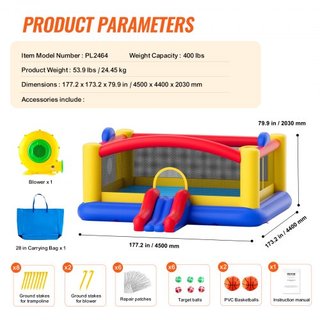 Castillo Inflable, Trampolín de Juego de Alta Calidad para Exterior, Saltador Inflable con Ventilador, Tobogán y Bolsa de Almacenamiento, Castillo Saltarín Familiar para el Jardín, para Niños de 3...
