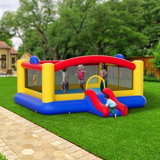 Castillo Inflable, Trampolín de Juego de Alta Calidad para Exterior, Saltador Inflable con Ventilador, Tobogán y Bolsa de Almacenamiento, Castillo Saltarín Familiar para el Jardín, para Niños de 3...