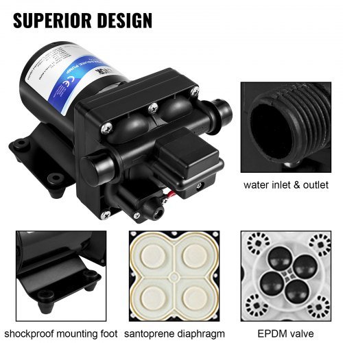 Bomba de Agua Dulce, Bomba de Pulverización Autocebante da 12 V, Bomba de Agua per RV da 11 L/min (3 GPM), con Interruttore di Pressione da 3,8 bar (55 PSI), Bomba de Agua Autocebante, Filtro Desmon...