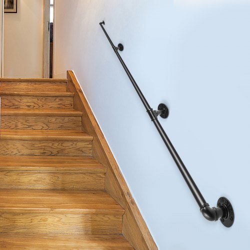 Passamani per Scale in Tubo, Passamani per Scale da 243.8 cm, Passamani in Tubo di Acciaio al Carbonio con Capacità di Carico 199.6 kg, Passamani in Tubo Industriale con Supporto a Parete