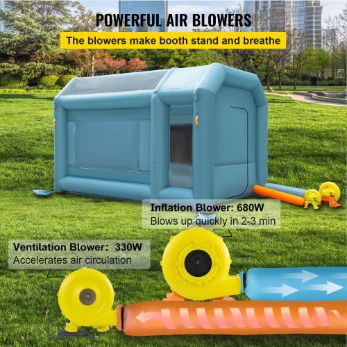 Cabina de Pintura Inflable Portátil, 396.24 x 243.8 x 243.8 cm Cabina de Pulverización Inflable, Carpa de Pintura para Autos con Sistema de Filtro de Aire y 2 Ventiladores, Carpa de Pulverización ...