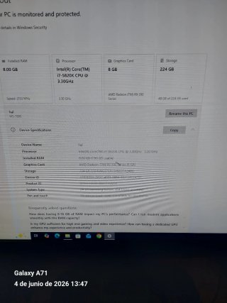 Placa Base MSI X99A SLI+i7 5820K+8GB de ram+disipa