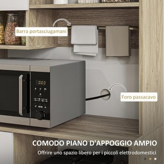 Alto Mobile da Cucina con Cassetto, 3 Armadi e 4 Ripiani Aperti, Mobile Dispensa con Ripiano Regolabile in Truciolato, per Soggiorno e Cucina, 80X35X180 Cm, Bianco e Rovere