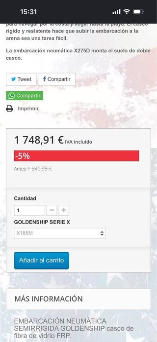 Barca hinchable Goldenship 275