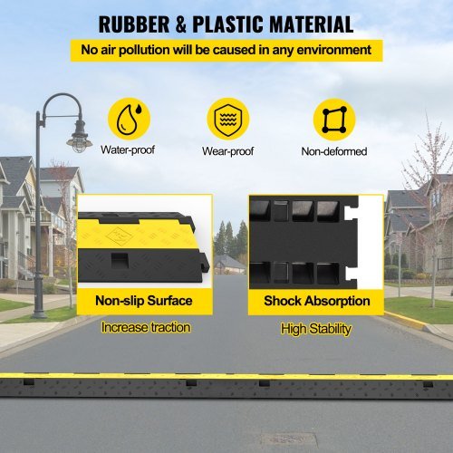 Rampas de Protección de Cable, 4 Paquetes de 2 Canales, Bache de Velocidad, 101x24.5x5 cm, Bache Modular de Caucho con Capacidad de Carga de 4989.5 kg, Rampas de Cable para Protección de Cables en...