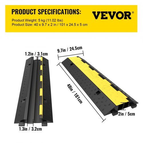 Rampas de Protección de Cable, 4 Paquetes de 2 Canales, Bache de Velocidad, 101x24.5x5 cm, Bache Modular de Caucho con Capacidad de Carga de 4989.5 kg, Rampas de Cable para Protección de Cables en...