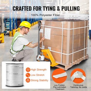 Cinta de Tirar de Poliéster, 5/8" x 318' Cinta Plana Mule, Capacidad de Tensión de 2200 lbf, Cinta de Tirar de Cable Impresa para Embalaje, Jardinería, Eléctrico Comercial, Trabajo de Conductos, B...
