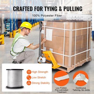 Cinta de Tirar de Poliéster, 3/4" x 318' Cinta Plana Mule, Capacidad de Tensión de 2500 lbf, Cinta de Tirar de Cable con Webbing Impreso para Empaque, Jardinería, Eléctrico Comercial, Trabajo de C...