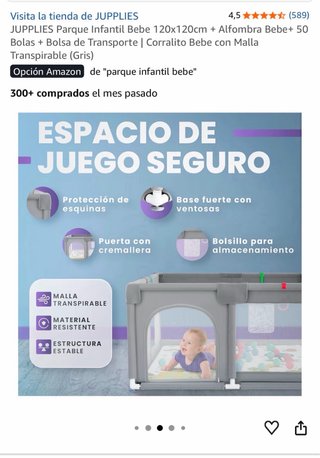 Parque Infantil JUPPLIES 120x120cm Gris