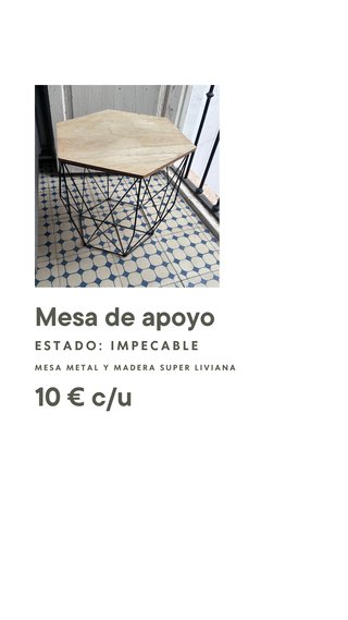 Mesa auxiliar hexagonal metal y madera