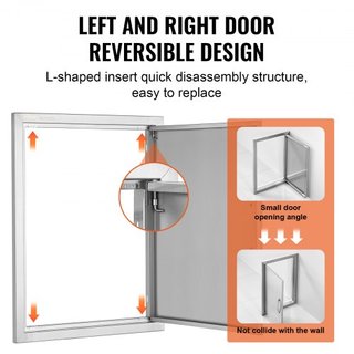 Puerta de Acceso para BBQ, Puerta de Cocina Exterior Individual de 508x686 mm, Puerta de Montaje Empotrado de Acero Inoxidable, Puerta Vertical de Pared con Mango, para Isla de BBQ, Estación de Pa...