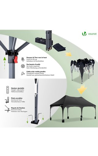 Carpa Pabellón Plegable 3x6m Negra Impermeable