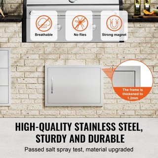Puerta de Acceso para BBQ, Puerta de Cocina Exterior Individual de 610x432 mm, Puerta Montada a Ras de Acero Inoxidable, Puerta Vertical de Pared con Mango, para Isla de BBQ, Estación de Asado, Ar...