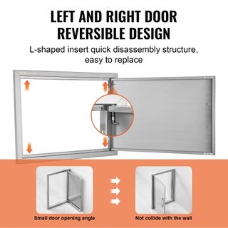 Puerta de Acceso para BBQ, Puerta de Cocina Exterior Individual de 610x432 mm, Puerta Montada a Ras de Acero Inoxidable, Puerta Vertical de Pared con Mango, para Isla de BBQ, Estación de Asado, Ar...