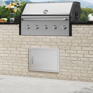 Puerta de Acceso para BBQ, Puerta de Cocina Exterior Individual de 610x432 mm, Puerta Montada a Ras de Acero Inoxidable, Puerta Vertical de Pared con Mango, para Isla de BBQ, Estación de Asado, Ar...