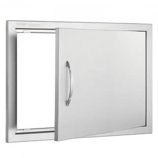 Puerta de Acceso para BBQ, Puerta de Cocina Exterior Individual de 610x432 mm, Puerta Montada a Ras de Acero Inoxidable, Puerta Vertical de Pared con Mango, para Isla de BBQ, Estación de Asado, Ar...