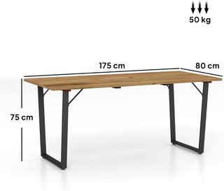 Tavolo da Giardino per 6 Persone con Foro per Ombrellone, Tavolo Rettangolare in Legno e Acciaio per Patio, Terrazza, Balcone e Esterno, 175X80X75 Cm, Marrone