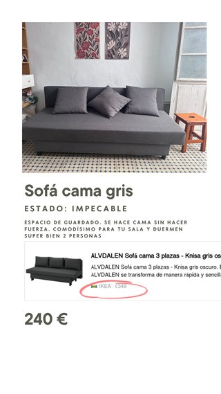 Sofá Cama Gris con Almacenamiento