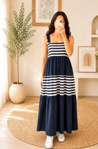 Vestido largo rayas azul y blanco